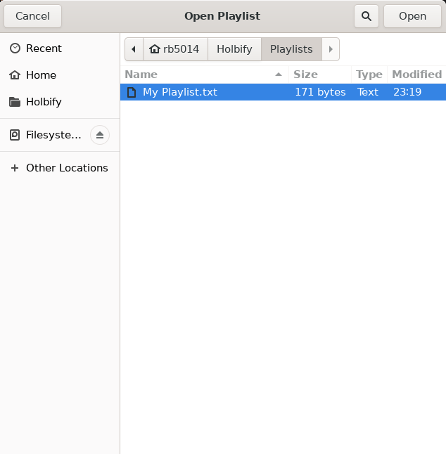 Screenshot of the open playlist window